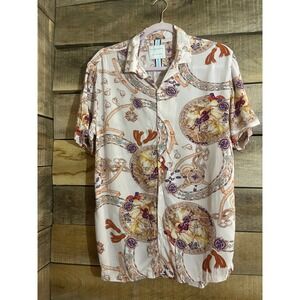 Denim & Flower Ricky Singh Equestrian Chain Print Viscose Button Down Shirt M
